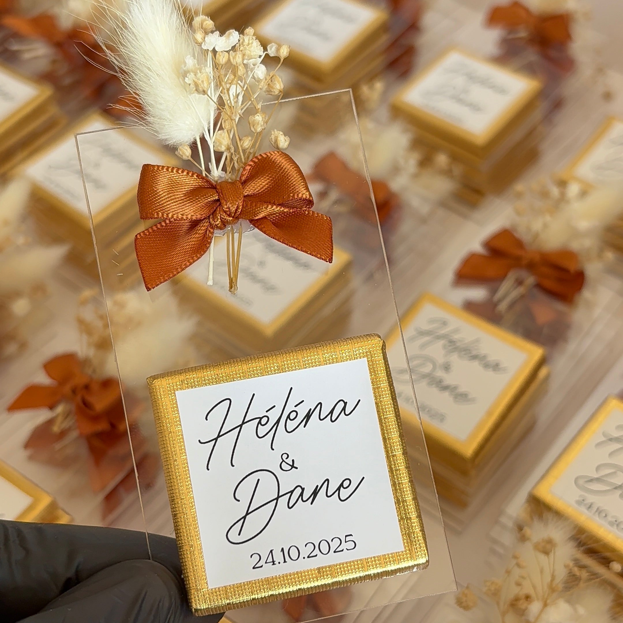 PLAQUE PLEXIGLASS & CHOCOLAT PERSONNALISÉ – FLEURS SÉCHÉES